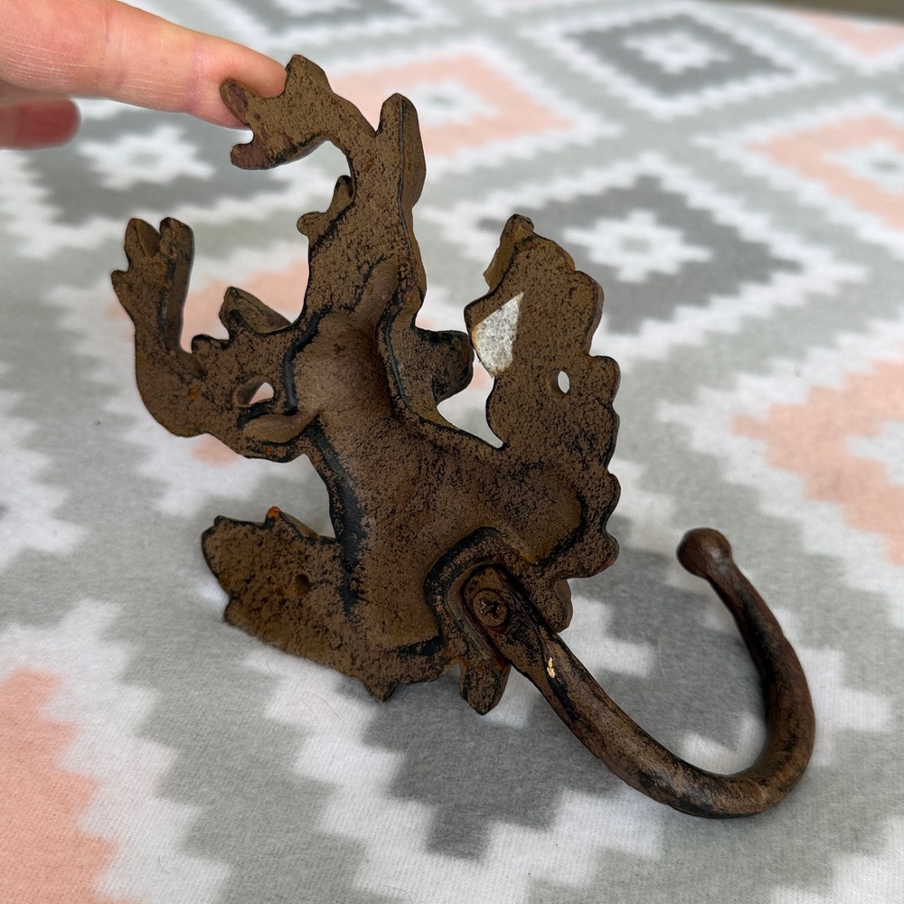 Rust Brown Cast Iron Deer Wall Hook - Rustic Home Wall Decor - Picture 4 of 6